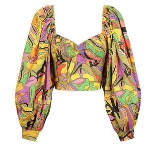 S/W/F women's exaggerated puff sleeve top in birds of paradise
